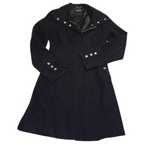 GUESS Black Wool Blend Silver Hardware Logo Printed Lining Jacket Womens sz XS